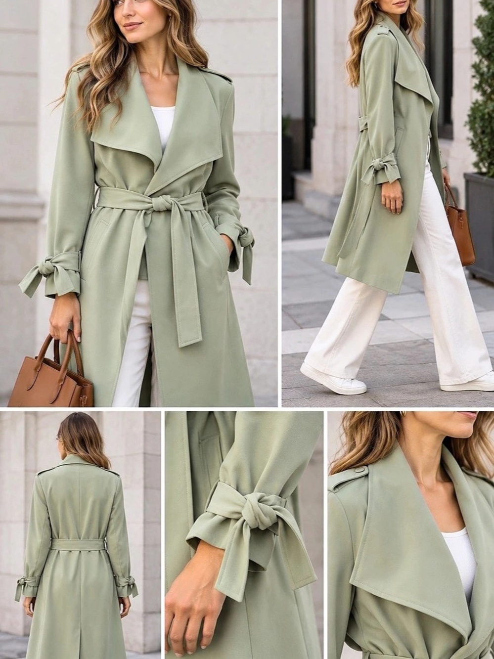 Avec Les Filles Sage Green Draped Trench Coat Belted S Like New